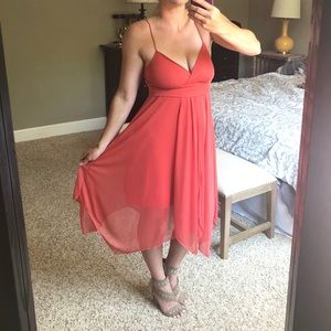 Hourglass Coral Spaghetti Strap Cocktail Dress